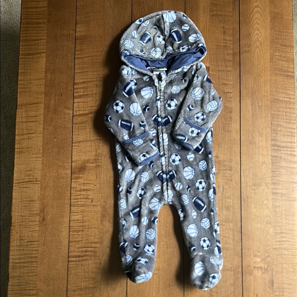 Blue and Gray Footies One Piece with Hood